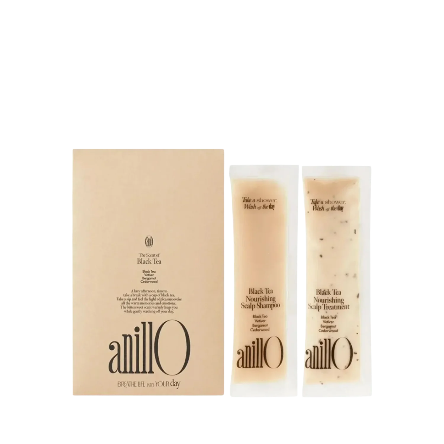 AnillO Black Tea Nourishing Kit – mėginukų rinkinys, 2 × 5 ml