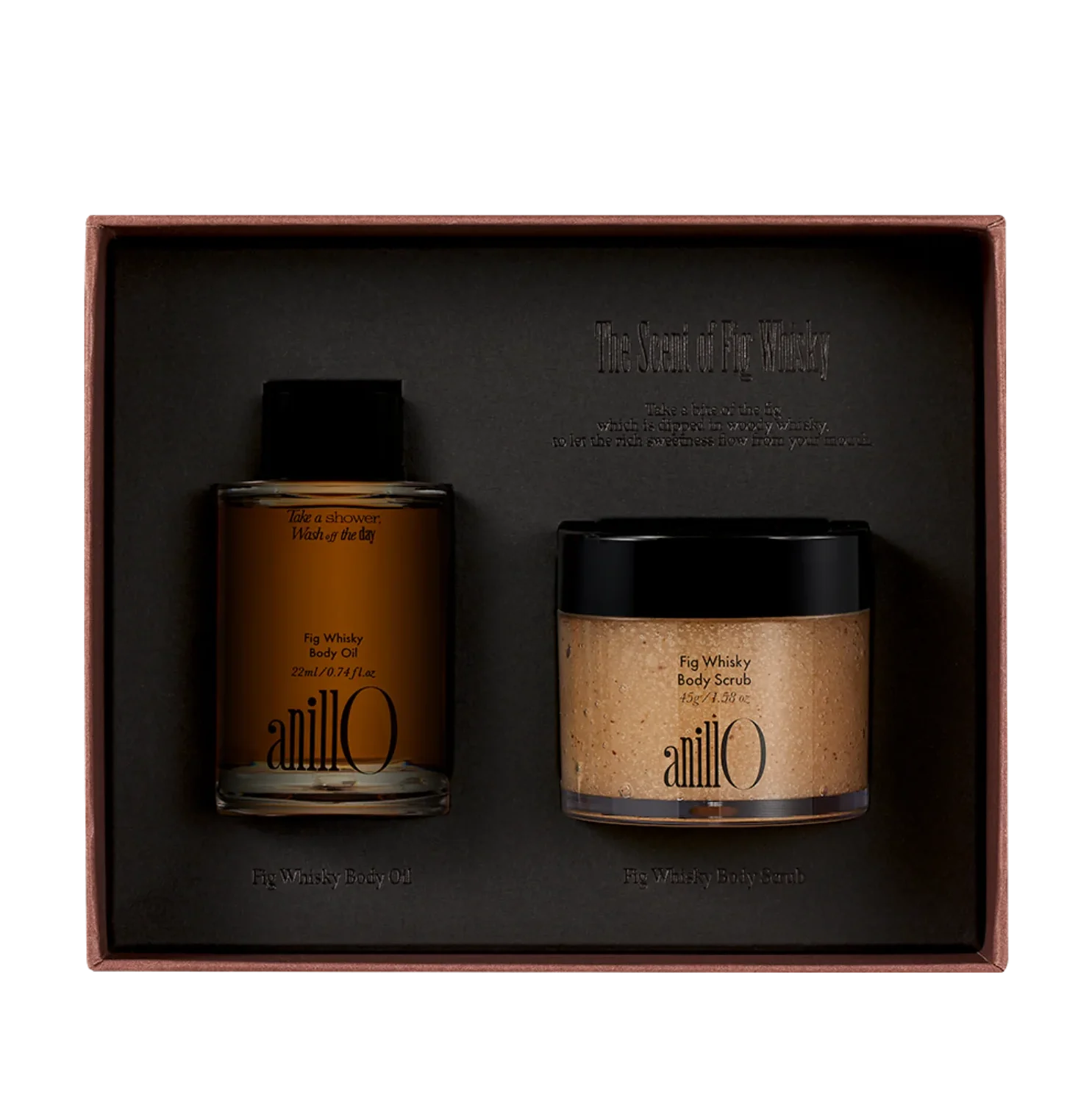 AnillO Fig Whisky Discovery Body Set – kūno priežiūros rinkinys, 45g+22ml