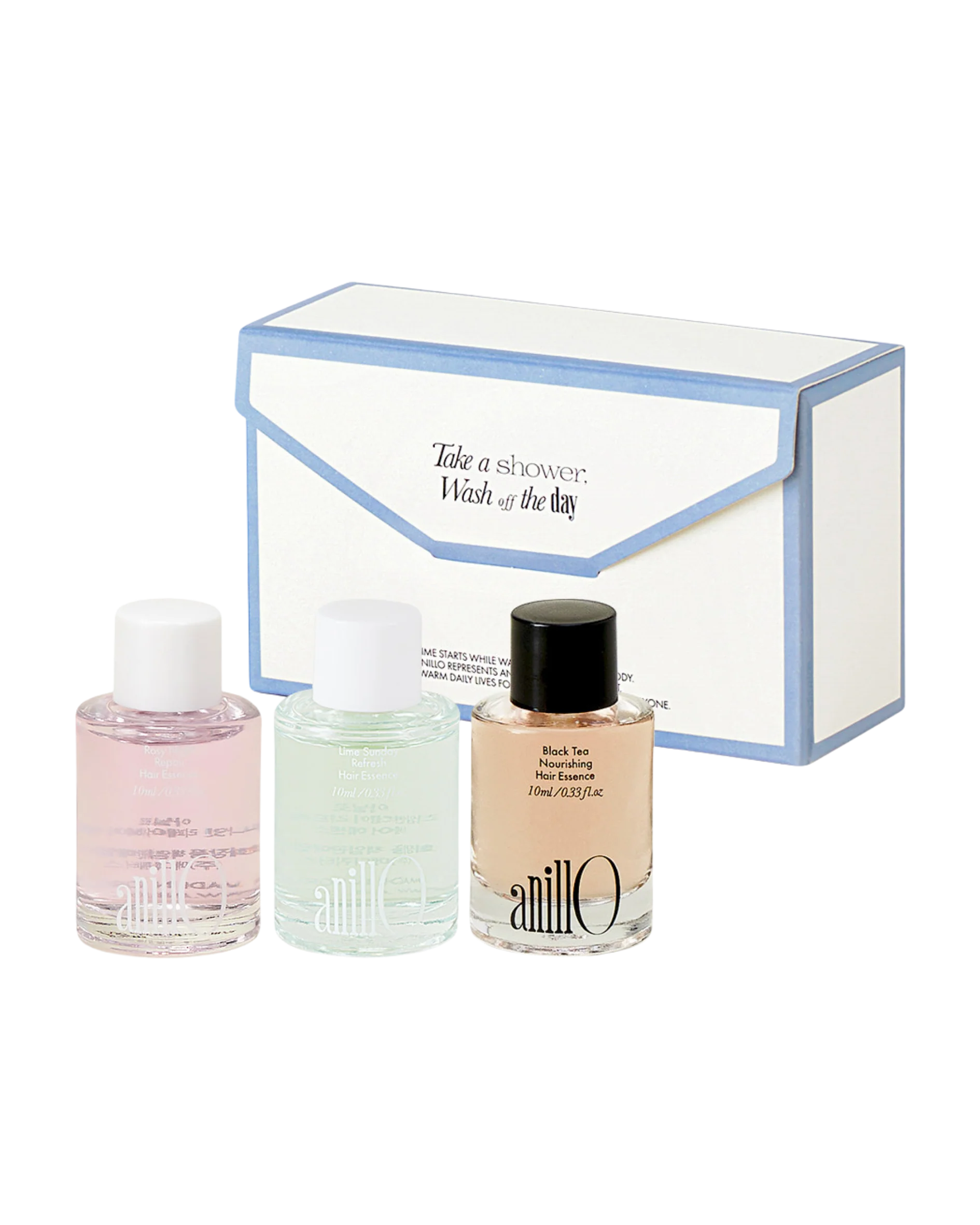 AnillO Hair Essence Trio Set – mini plaukų esencijų rinkinys, 3 × 10 ml AnillO Hair Essence Trio Set – mini plaukų esencijų rinkinys, 3 × 10 ml