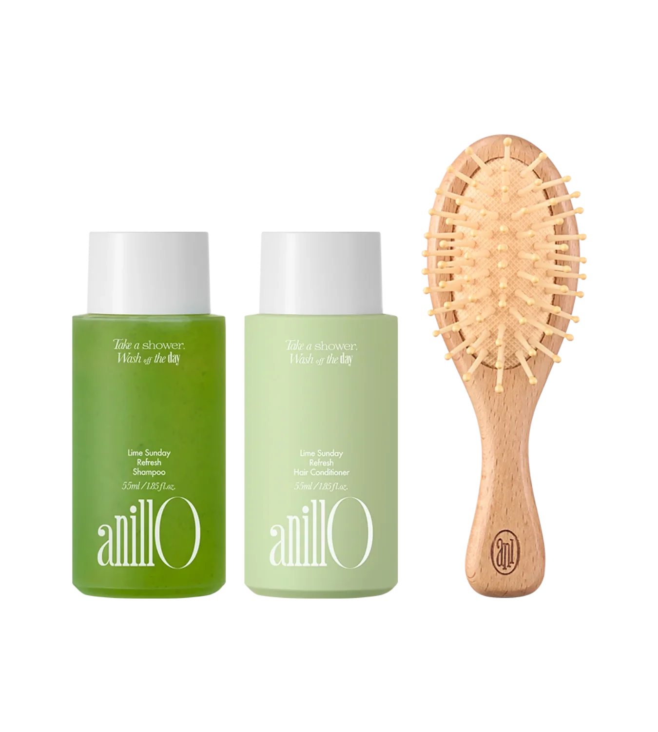 AnillO Lime Sunday Refresh Hair & Brush Set – plaukų priežiūros rinkinys su šepečiu
