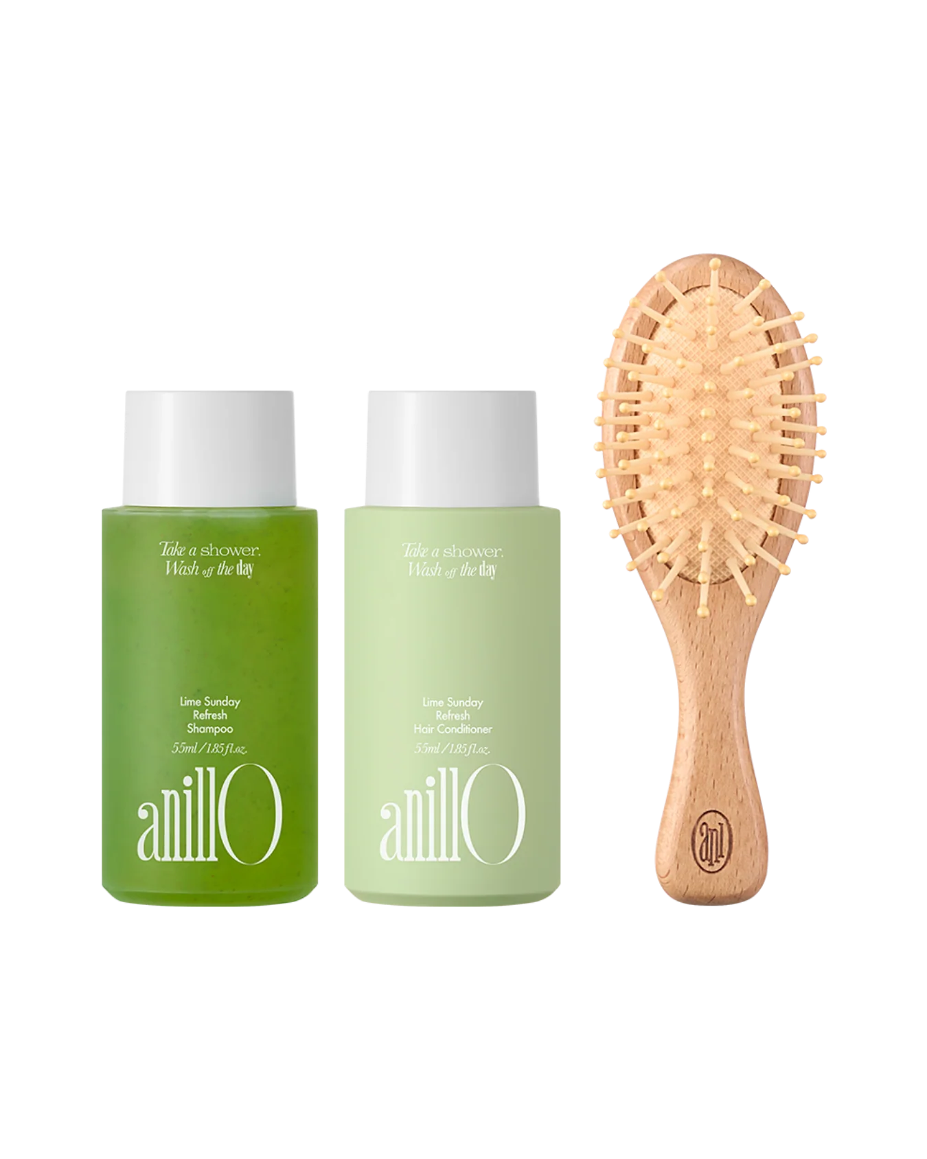 AnillO Lime Sunday Refresh Hair & Brush Set – plaukų priežiūros rinkinys su šepečiu