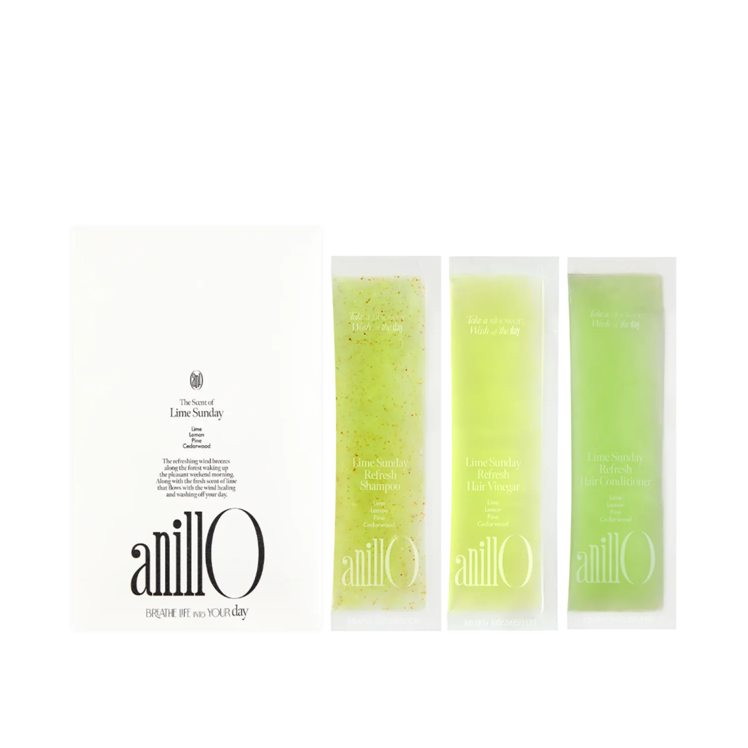 AnillO Lime Sunday Refresh Kit – mėginukų rinkinys, 3 × 5 ml