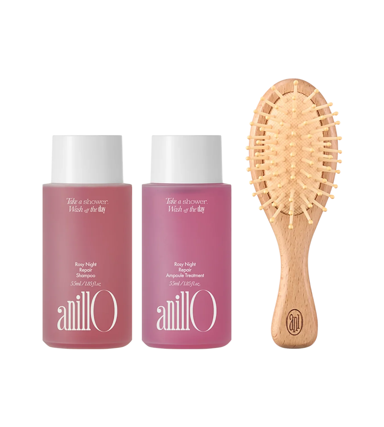 AnillO Rosy Night Repair Hair & Brush Set – plaukų priežiūros rinkinys su šepečiu