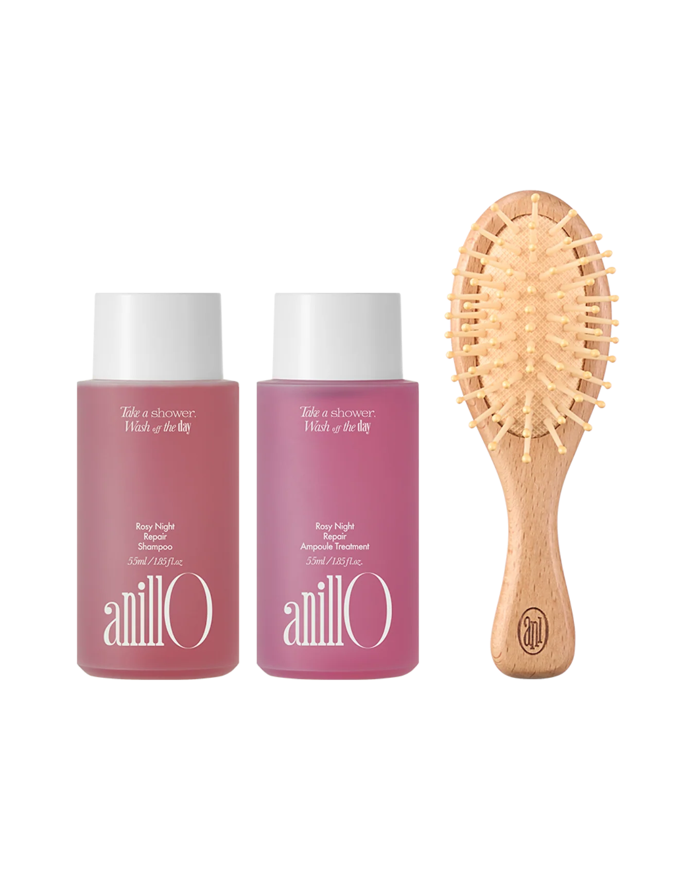 AnillO Rosy Night Repair Hair & Brush Set – plaukų priežiūros rinkinys su šepečiu