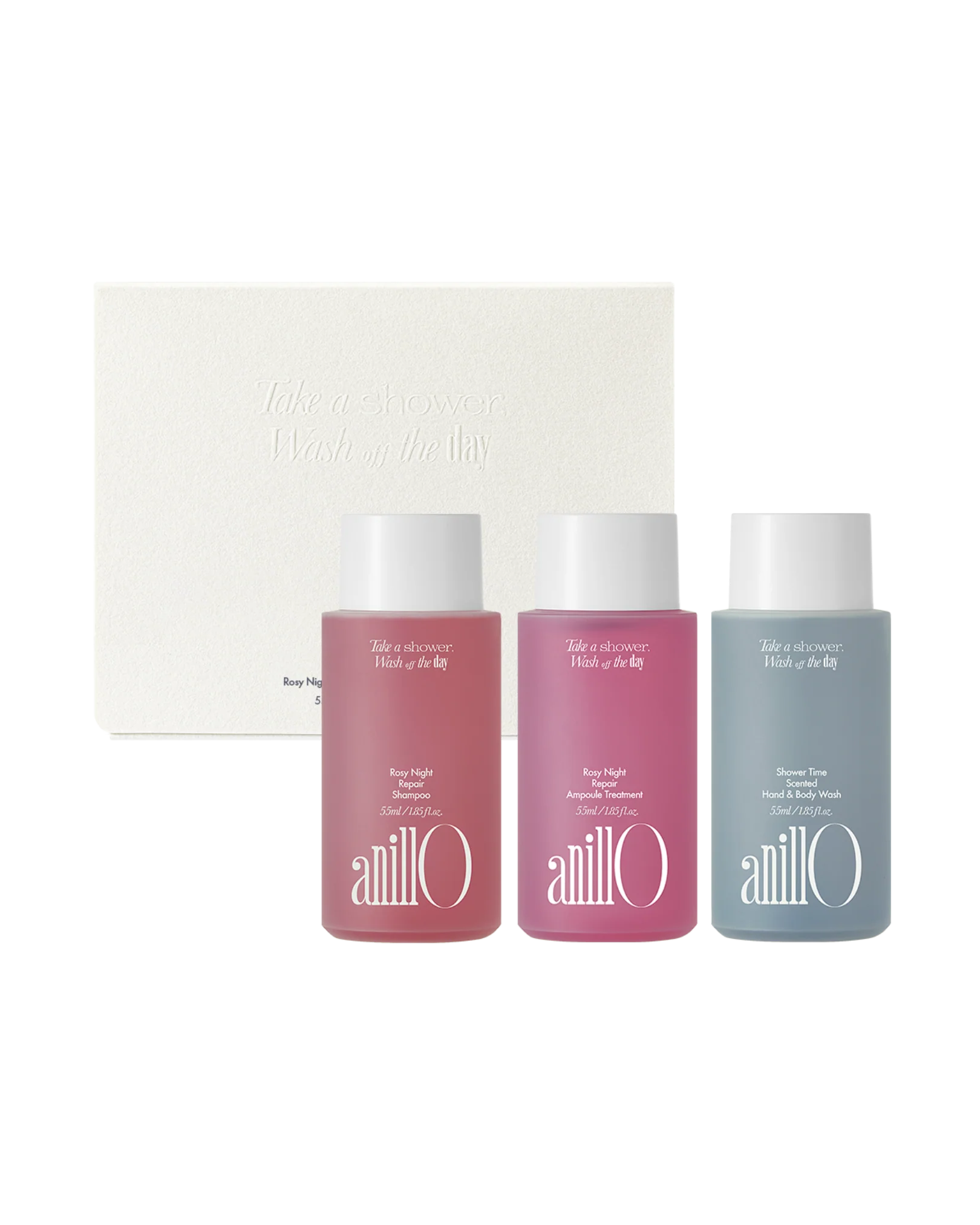 AnillO Rosy Night & Shower Time Travel Shower Kit – kelioninis kūno ir plaukų priežiūros rinkinys AnillO Rosy Night & Shower Time Travel Shower Kit – kelioninis kūno ir plaukų priežiūros rinkinys