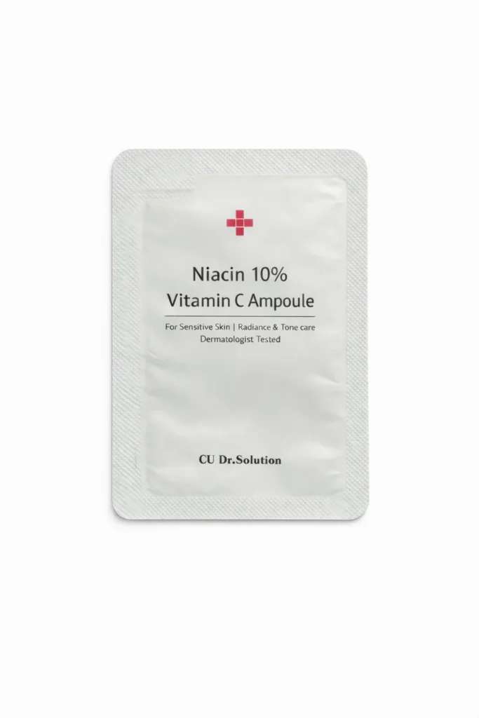 CUSKIN serumas su 10 % niacinamido, vitaminu C ir hialurono rūgštimi, mėginukas 2 ml